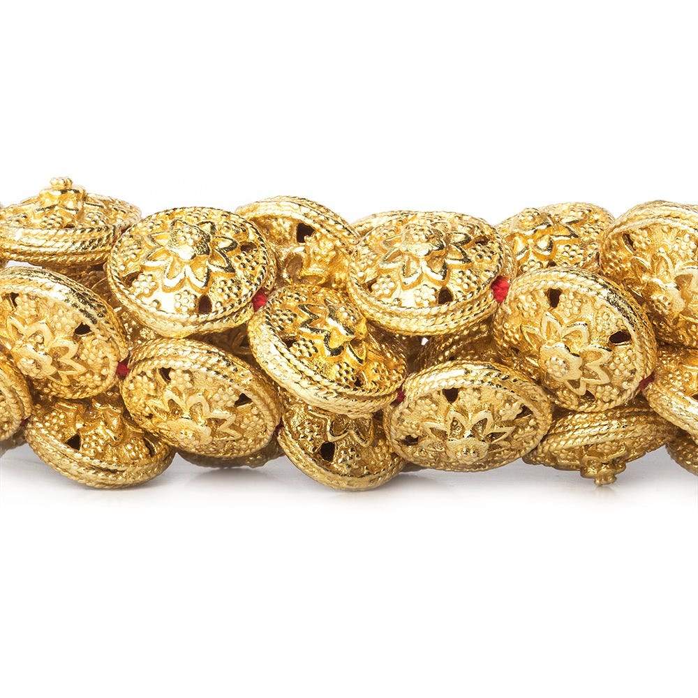 13x8.5mm 22kt Gold Plated Copper Bead Floral Disc 8 inch 16 pieces - Beadsofcambay.com