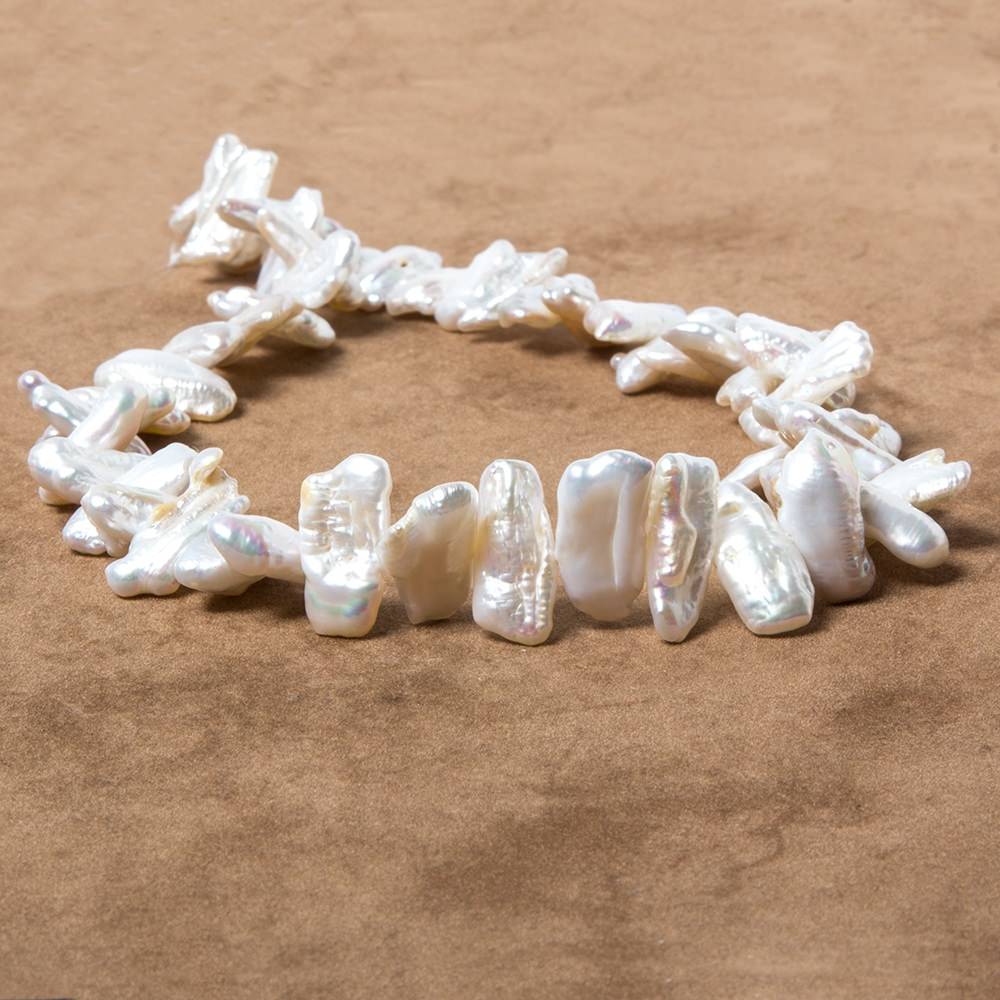 13x9-20x9mm White Biwa Freshwater Pearls 14.5 inch 50 pieces - Beadsofcambay.com