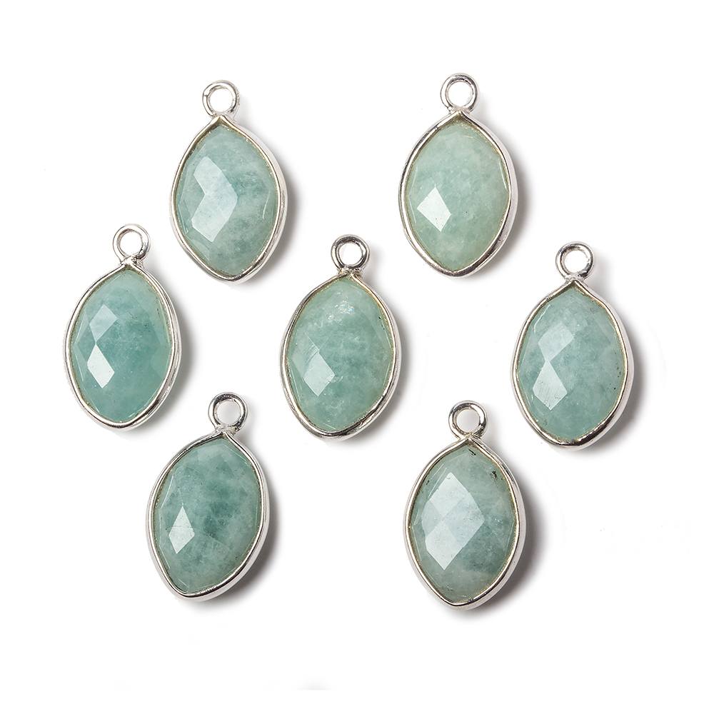 13x9mm Sterling Silver Bezel Aquamarine faceted marquise Petite Pendant 1 piece - Beadsofcambay.com