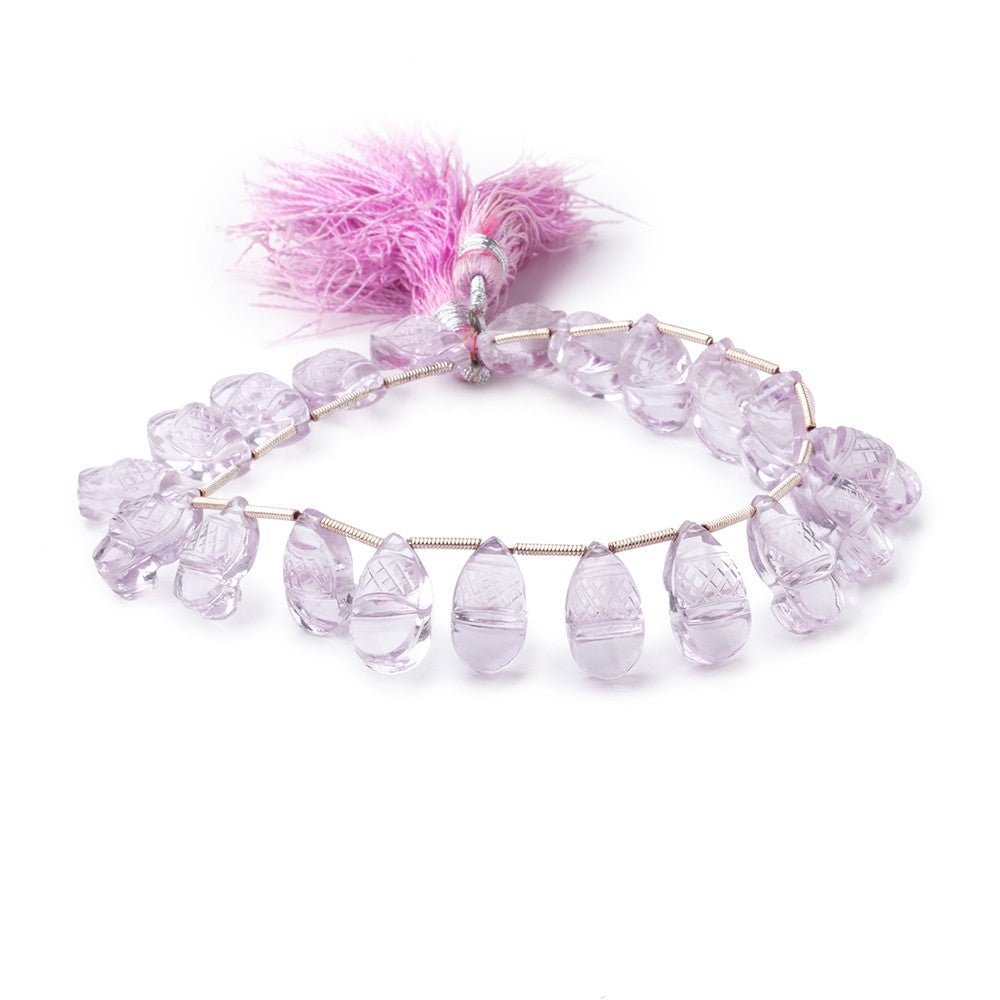14-15mm Pink Amethyst Carved Pear Beads 8.5 inch 20 pieces - Beadsofcambay.com