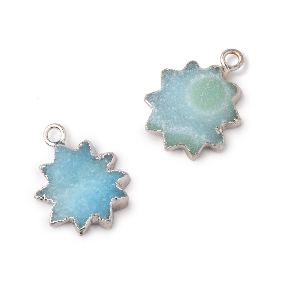 14-15mm Silver Leafed Blue Drusy Star Burst Pendant 1 focal piece - Beadsofcambay.com