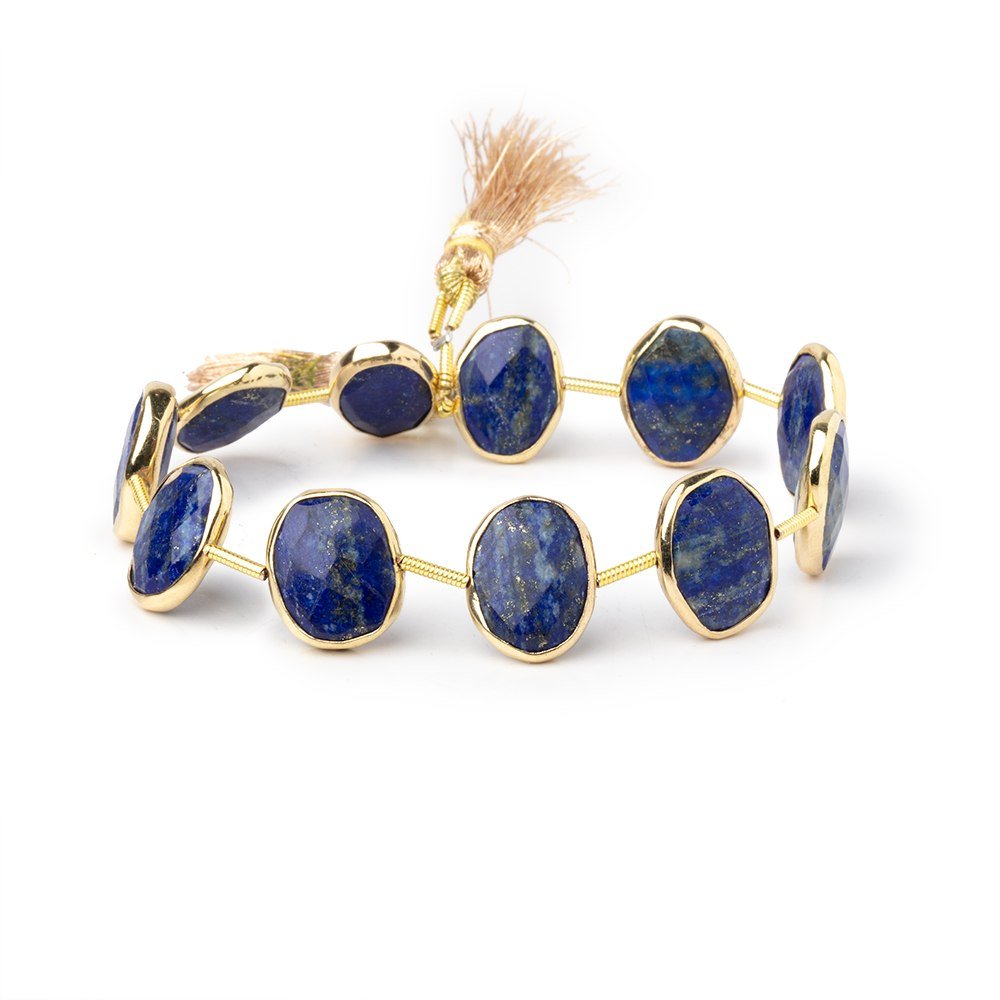 14-16mm Vermeil Bezel Lapis Lazuli Faceted Nuggets 7.5 inch 11 Beads - Beadsofcambay.com