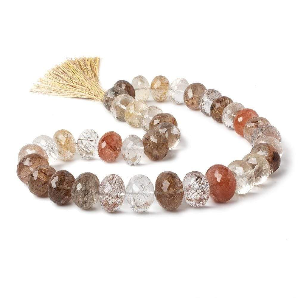 14-18.5mm Rutilated Quartz faceted rondelles 16 inch 37 beads AAA - Beadsofcambay.com