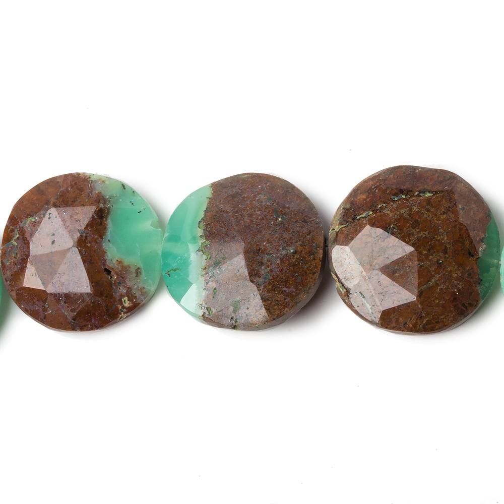 14.5-16mm Chrysoprase & Matrix faceted coin beads 8 inch 11 pieces - Beadsofcambay.com