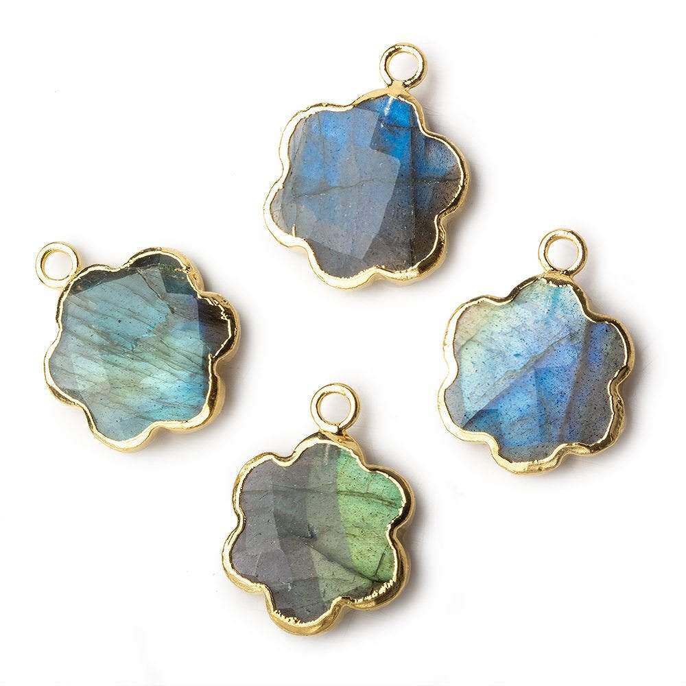 14.5mm Gold Leafed Labradorite Faceted Quatrafoil Focal Bead Pendant sold as 1 piece - Beadsofcambay.com