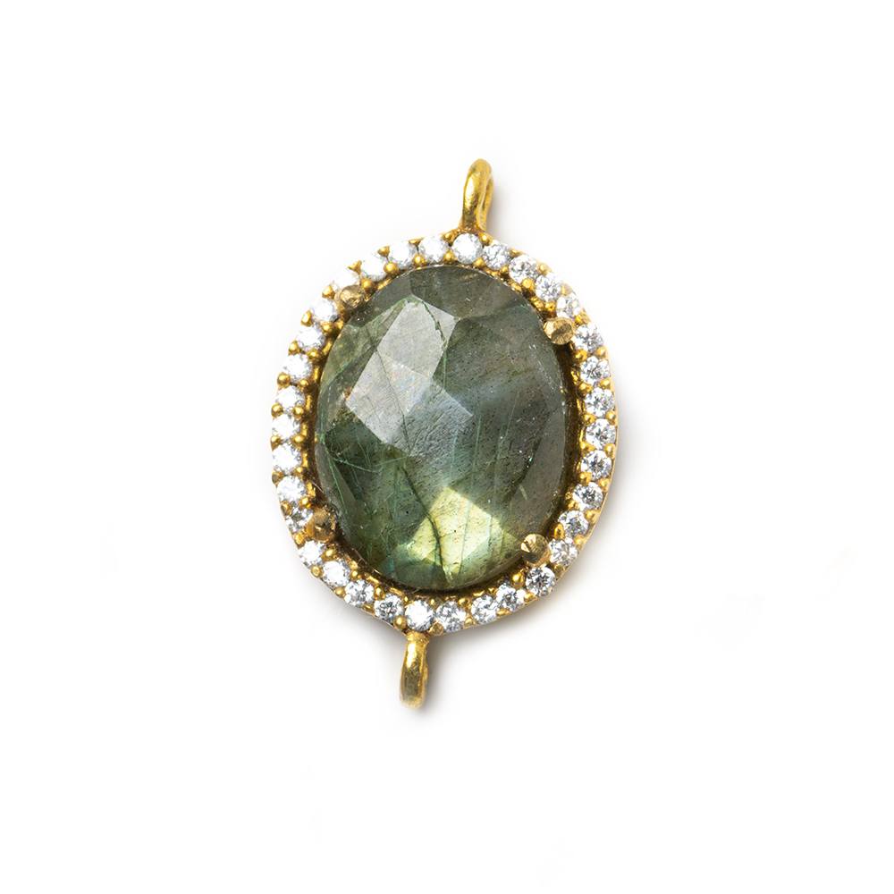 14.5x13mm Gold Bezel White CZ & Labradorite Oval Connector 1 piece - Beadsofcambay.com