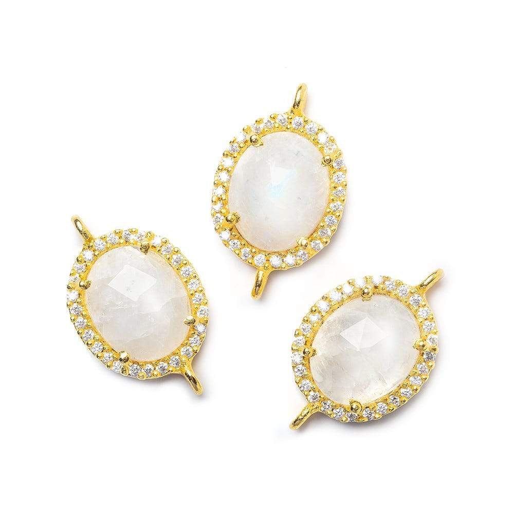 14.5x13mm Gold Bezel White CZ & Rainbow Moonstone Oval Connector 1 piece - Beadsofcambay.com
