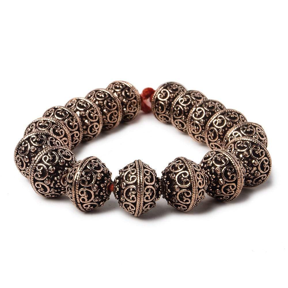 14x12.5mm Antiqued Copper Bali Design Rondelle 8 inch 16 Beads - Beadsofcambay.com