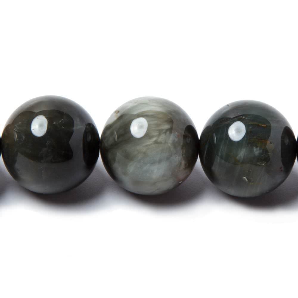 14mm Black Tiger's Eye plain round beads 15.5 inch 28 pieces A Grade - Beadsofcambay.com