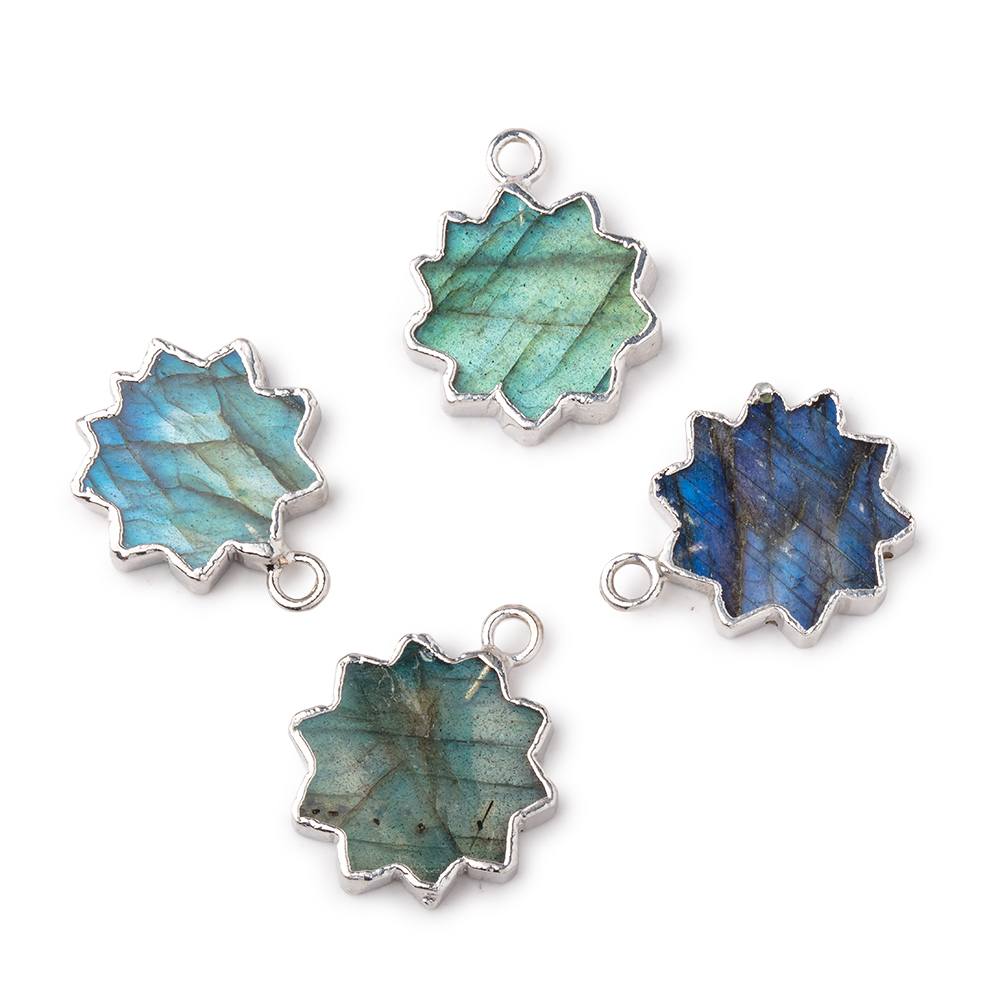 14mm Silver Leafed Labradorite Star Burst Focal Pendant 1 piece - Beadsofcambay.com