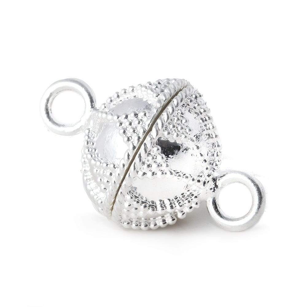 14mm Silver plated Magnetic Clasp Miligrain Floral Design 1 piece - Beadsofcambay.com