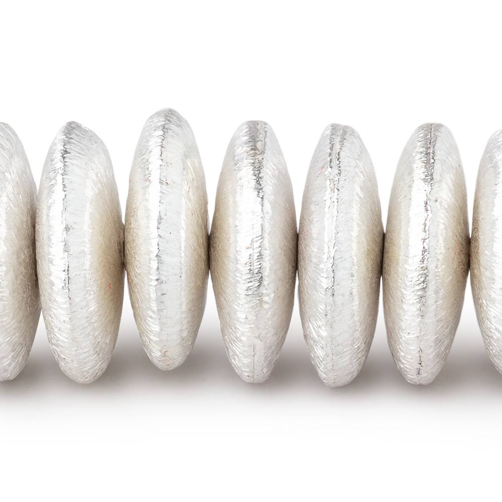 14mm Sterling Silver Plated Copper Brushed Disc Beads 8 inch 44 pieces - Beadsofcambay.com
