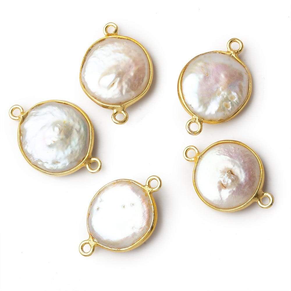 14mm Vermeil Bezel Cream Coin Pearl Connector 1 piece - Beadsofcambay.com