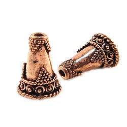 14x10mm Antiqued Copper Cone Granulated Design with Twisted Rope Edge 8 in 14 pcs - Beadsofcambay.com