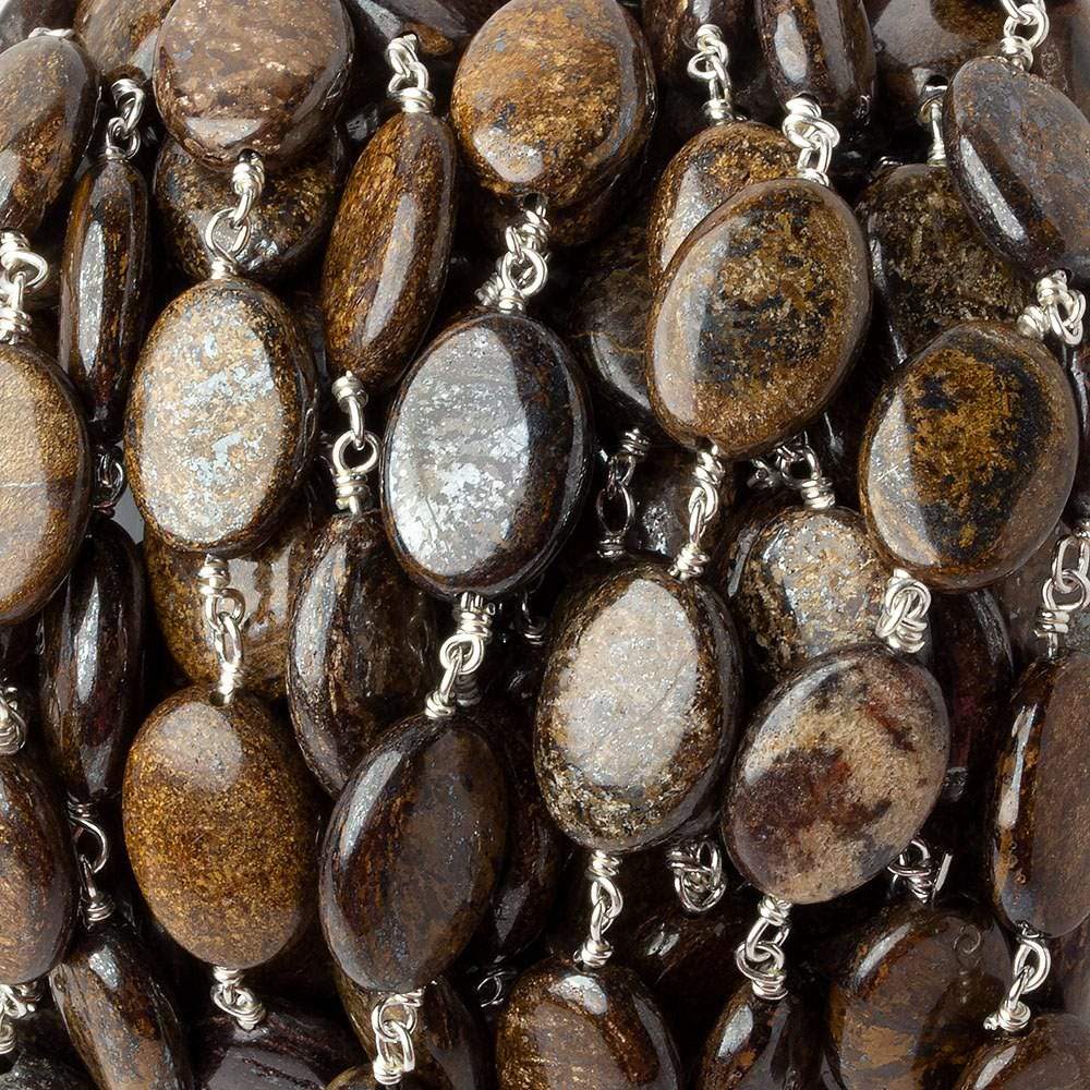14x10mm Bronzite plain oval .925 Silver Chain by the foot 17 pieces - Beadsofcambay.com