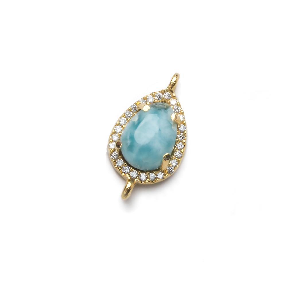 14x10mm Gold Bezel White CZ and Larimar Pear Connector 1 focal piece - Beadsofcambay.com