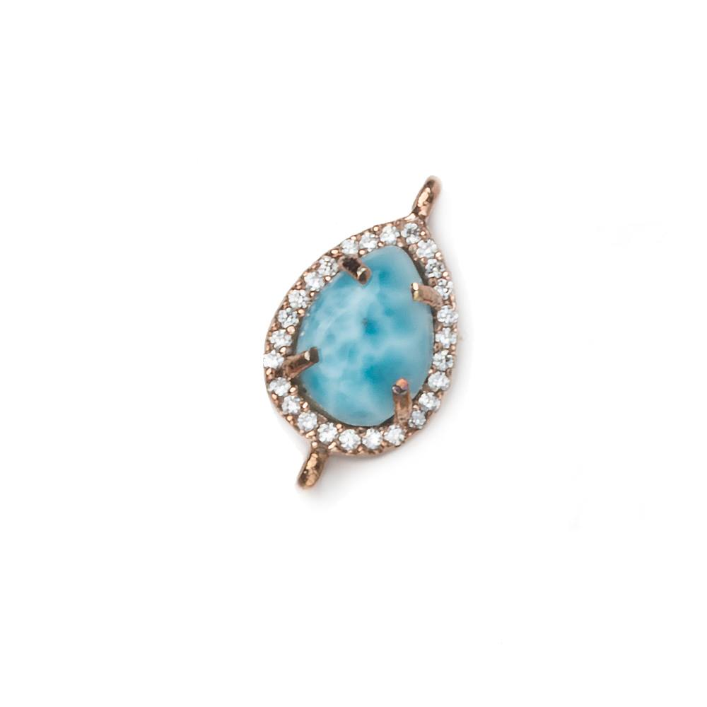 14x10mm Rose Gold Bezel White CZ and Larimar Pear Connector 1 focal piece - Beadsofcambay.com