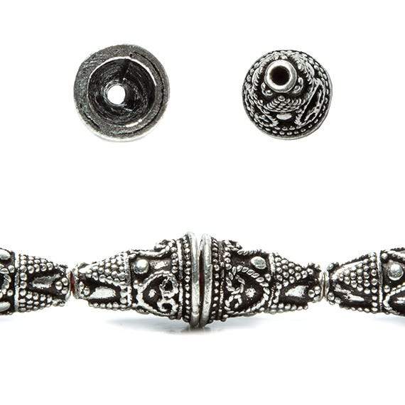14x10mm Sterling Silver Plated Copper Cone Granulated Bali *DISCONTINUED* - Beadsofcambay.com