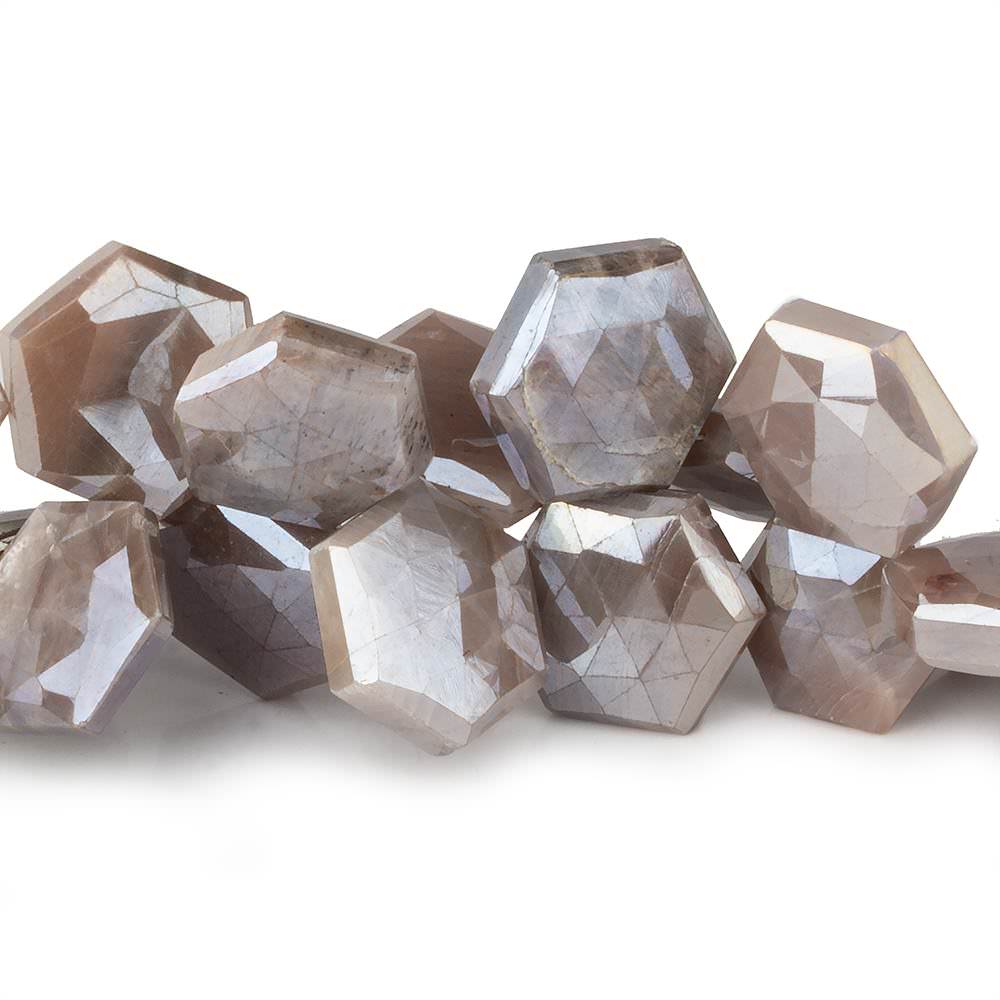 14x14-16x16mm Mystic Chocolate Moonstone Faceted Hexagonals 8 inch 32 beads - Beadsofcambay.com
