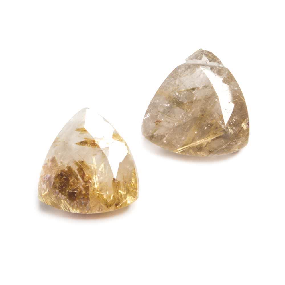 14x14mm Golden Rutilated Quartz Pavilion faceted trillion Bead Set of 2 - Beadsofcambay.com