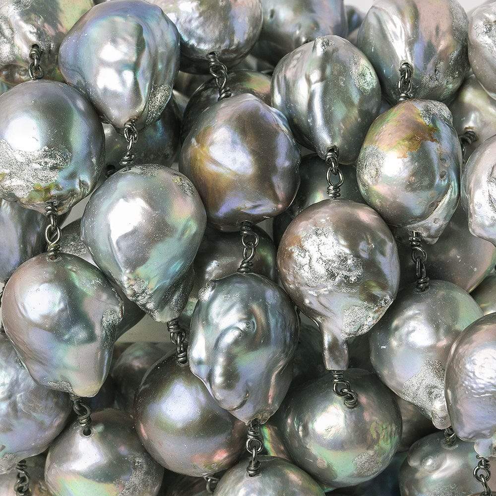 14x16-14x21mm Silver Peacock Ultra Baroque Black Gold .925 Silver Chain by the foot 13 pearls - Beadsofcambay.com