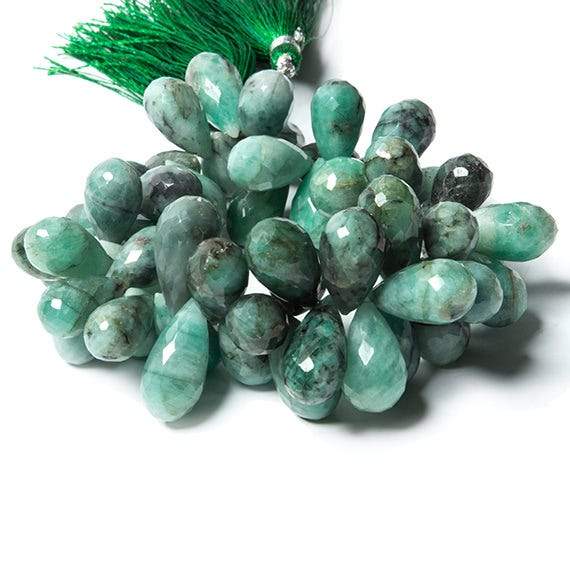 14x9-20x9mm Brazilian Emerald faceted tear drop Beads 7.5 inch 56 pieces - Beadsofcambay.com