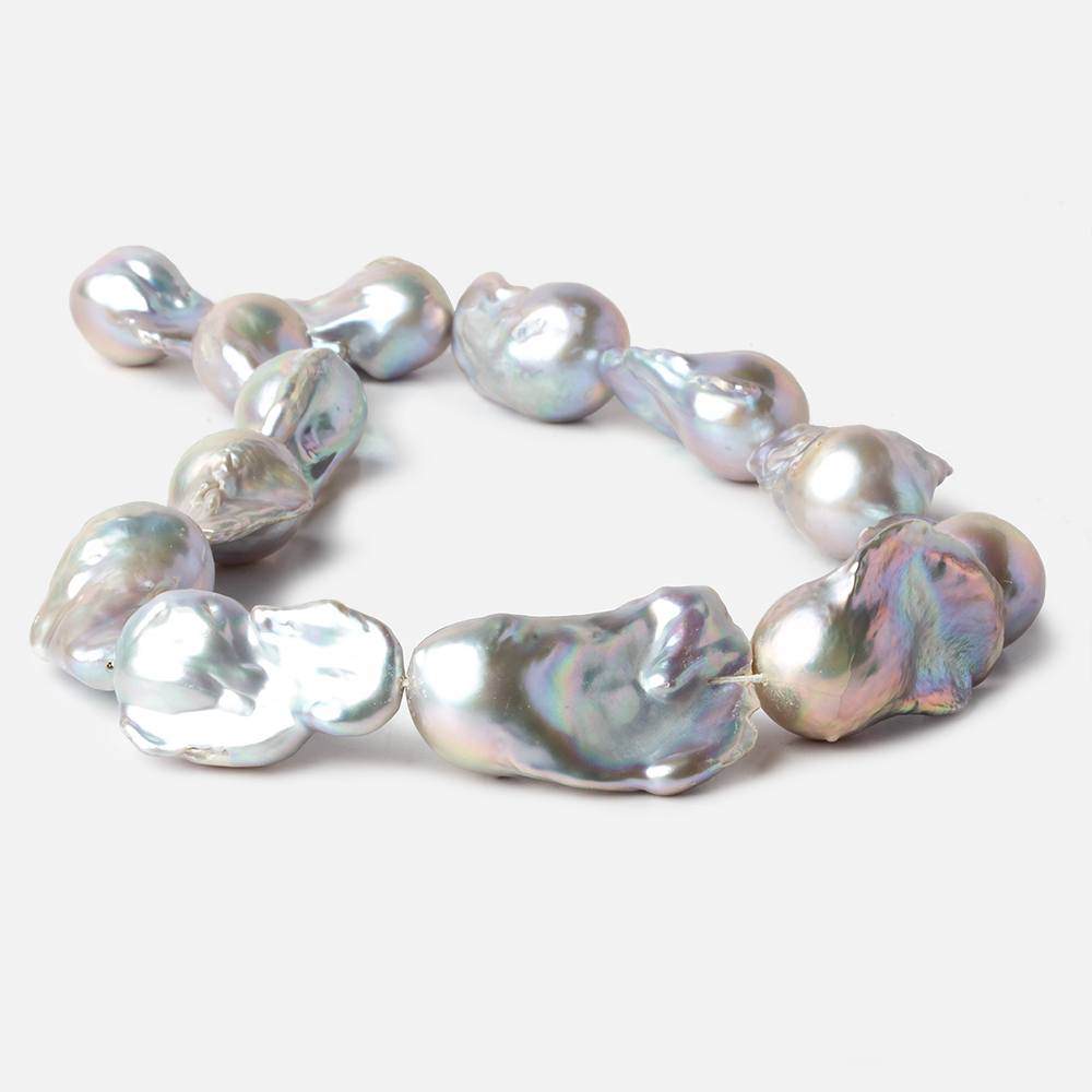 15-16mm Silver Ultra Baroque Freshwater Pearls 16 inch 13 pcs .8mm drill hole AAA - Beadsofcambay.com