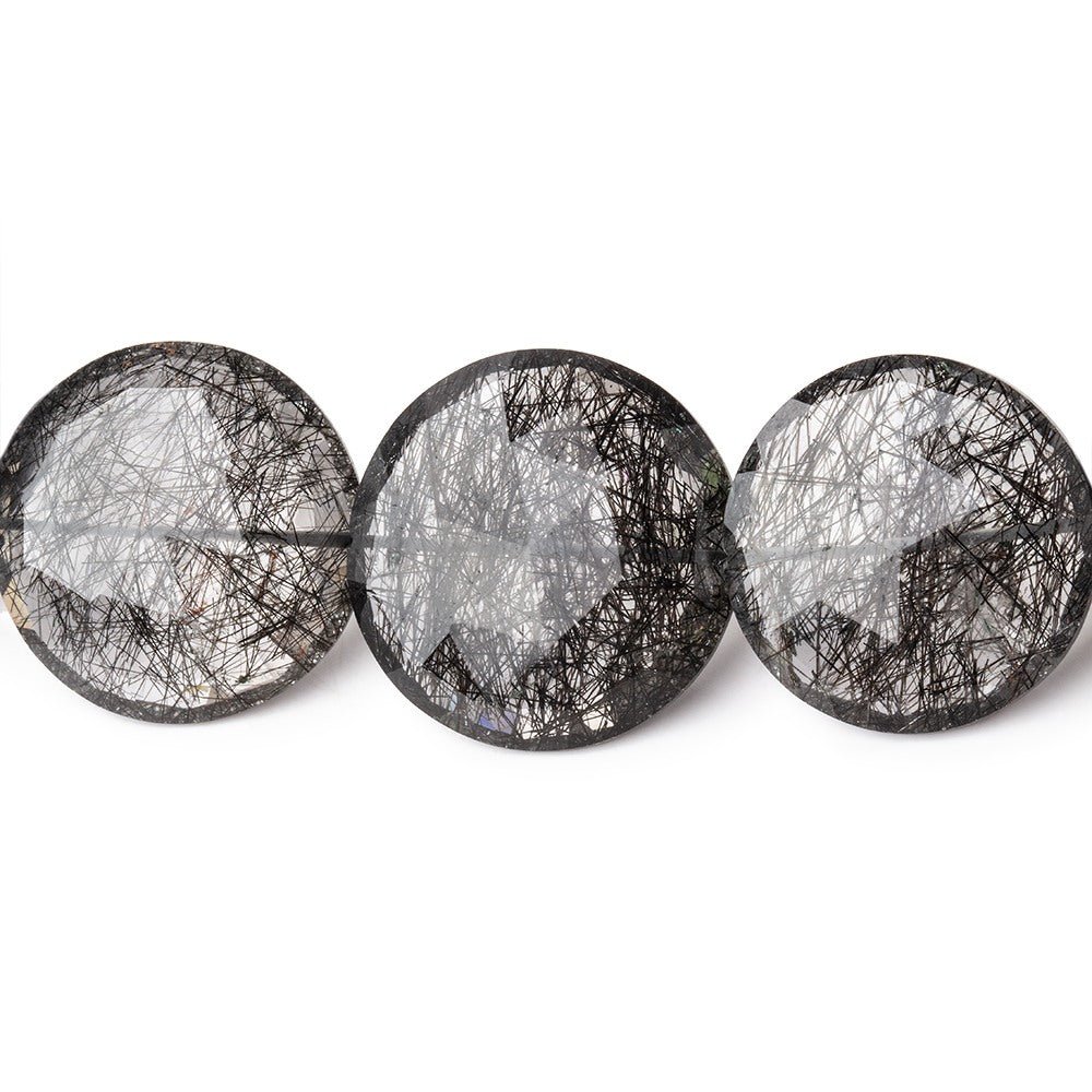 15-23mm Black Tourmalinated Quartz Faceted Coin Beads 20 inch 31 pieces AAA - Beadsofcambay.com