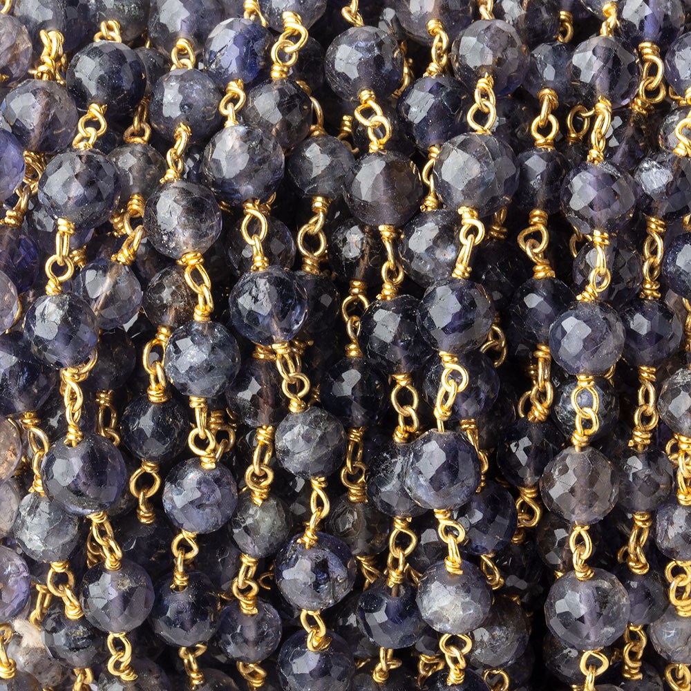 4.5-5mm Iolite faceted round Vermeil Chain by the foot 30 pieces - BeadsofCambay.com