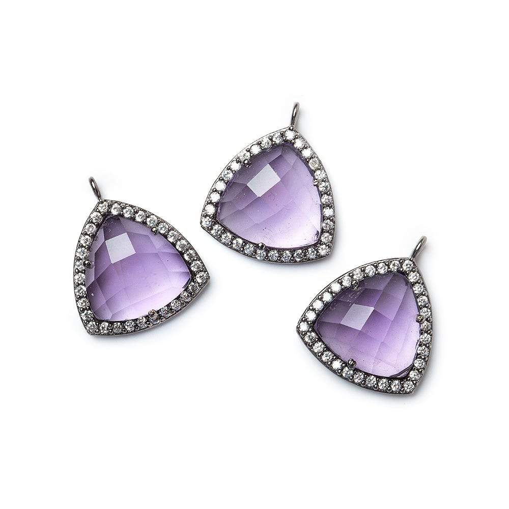 15.5mm Black Gold Bezel White CZ & Amethyst Triangle Pendant 1piece - Beadsofcambay.com