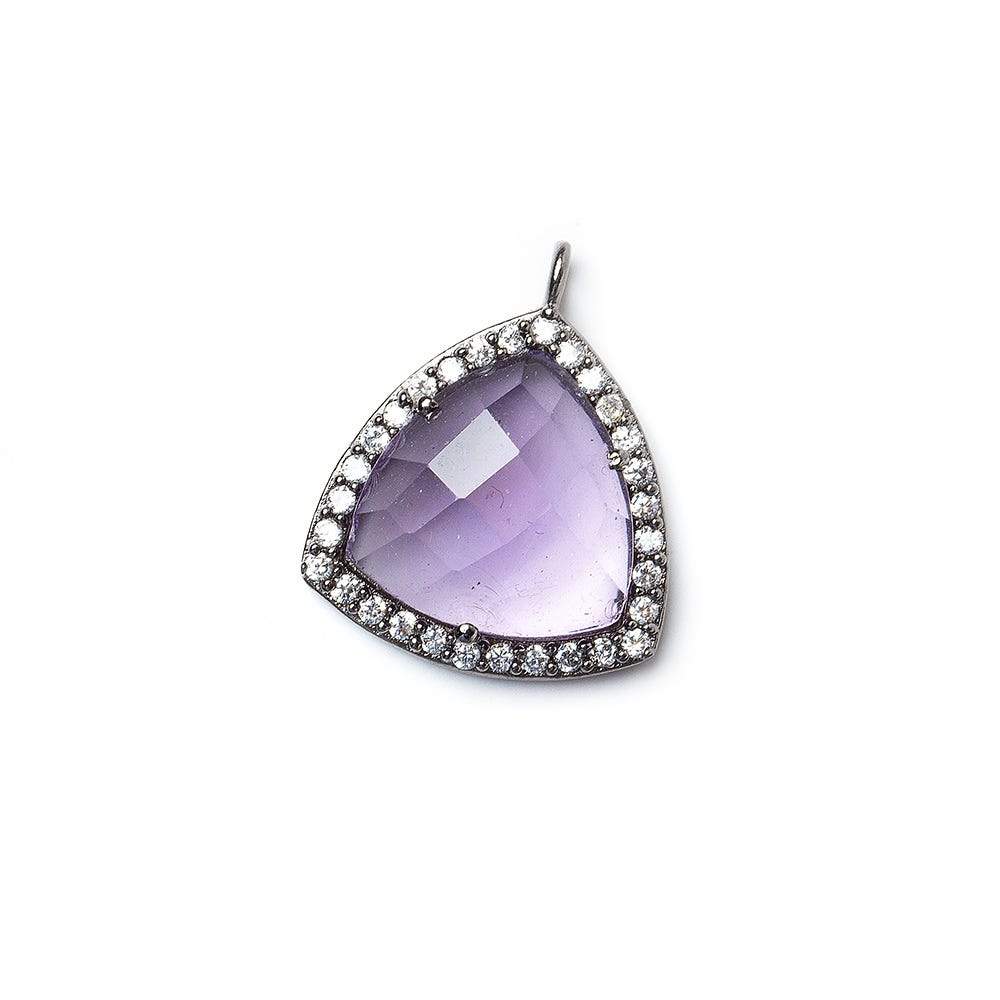 15.5mm Black Gold Bezel White CZ & Amethyst Triangle Pendant 1piece - Beadsofcambay.com