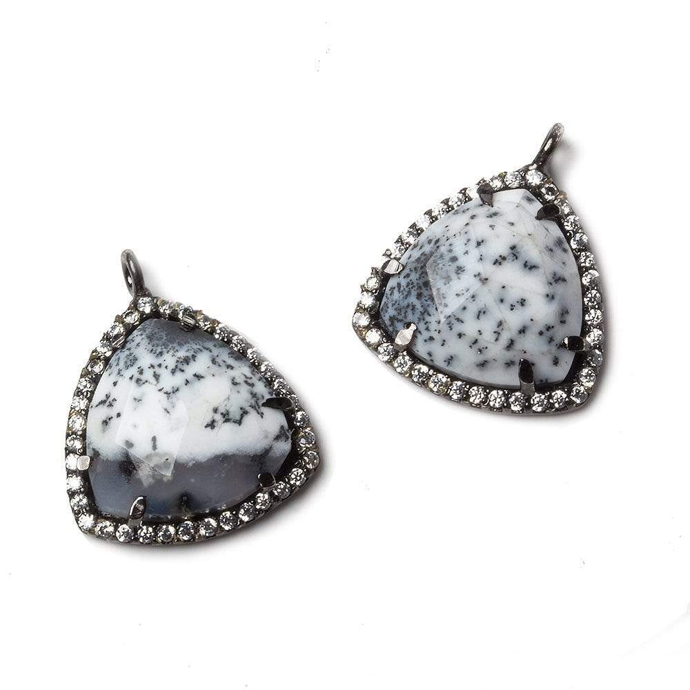 15.5mm Black Gold Bezel White CZ and Dendritic Opal Triangle Pendant 1 piece - Beadsofcambay.com