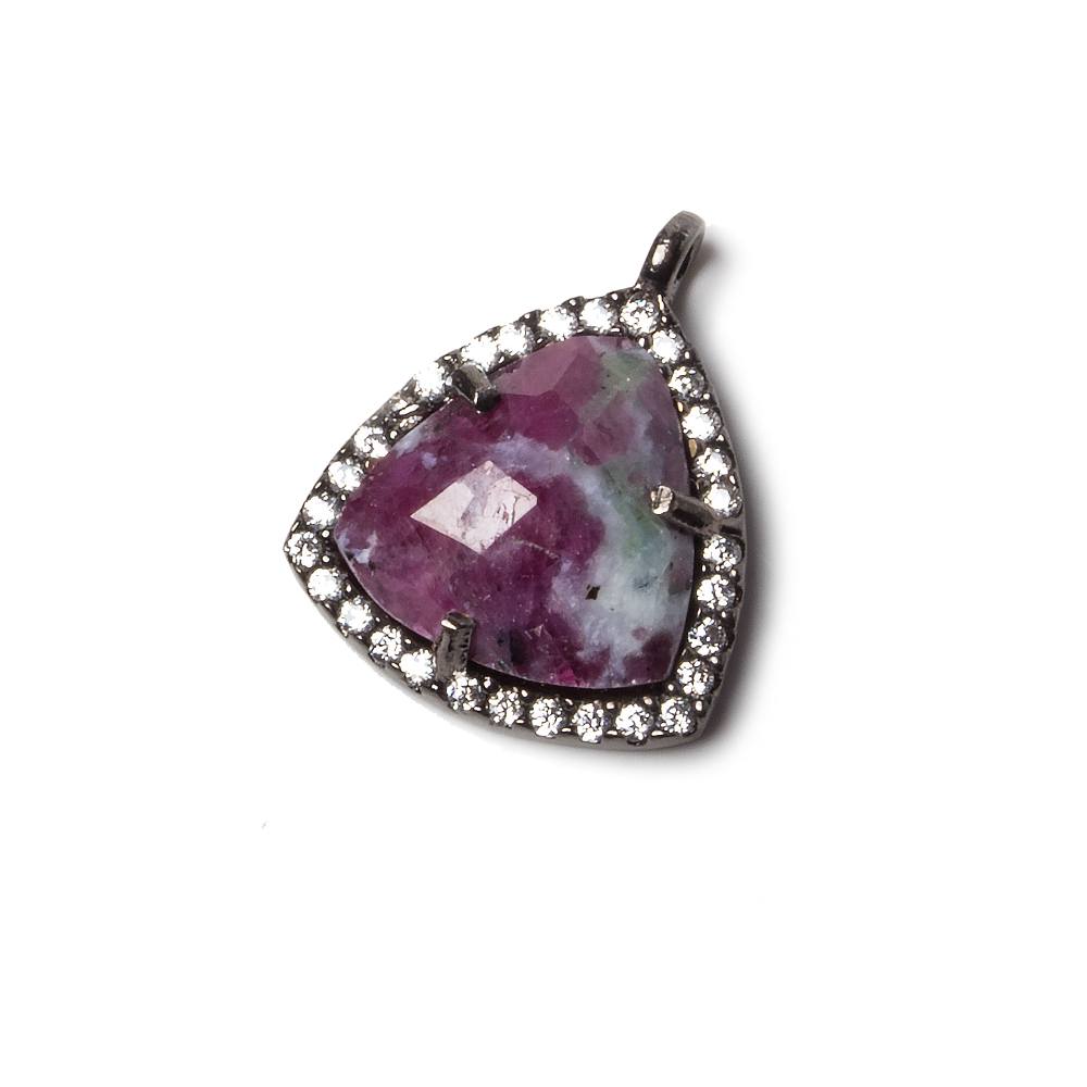 15.5mm Black Gold Bezel White CZ and Ruby Zoisite Triangle Pendant 1 piece - Beadsofcambay.com