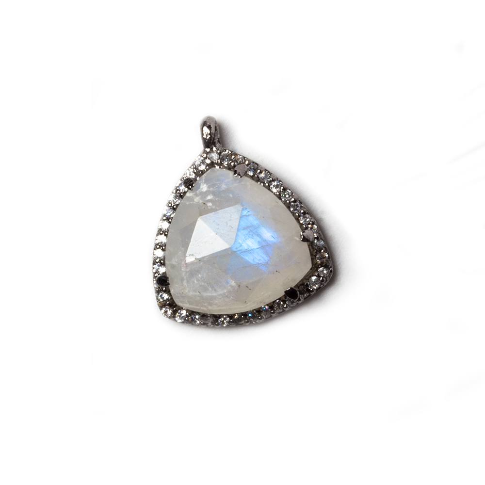 15.5mm Black Gold Bezel White CZ & Rainbow Moonstone Triangle Pendant 1pc - Beadsofcambay.com