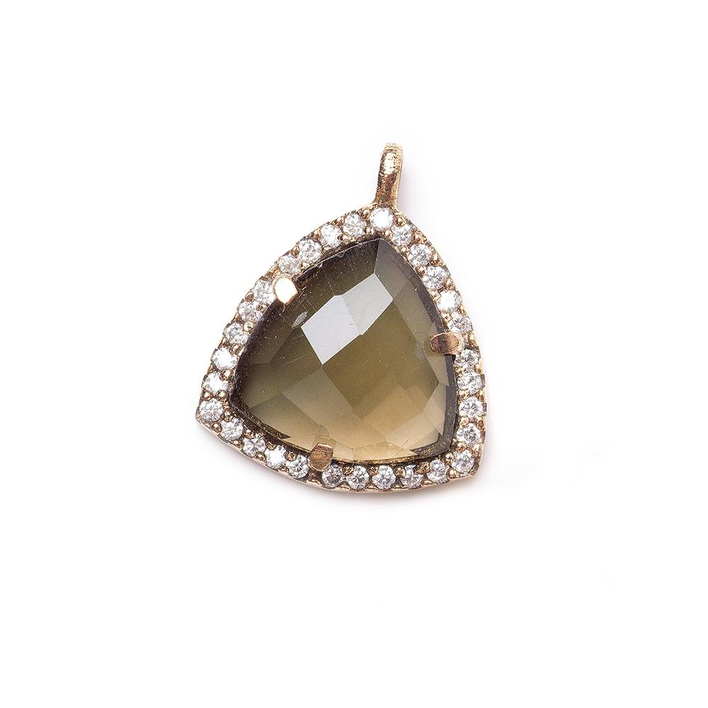 15.5mm Rose Gold CZ Bezel Smoky Hydro Quartz Faceted Triangle Pendant 1 piece - Beadsofcambay.com