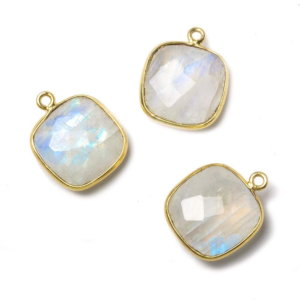 15.5mm Vermeil Bezel Rainbow Moonstone faceted cushion Pendant 1 piece - Beadsofcambay.com