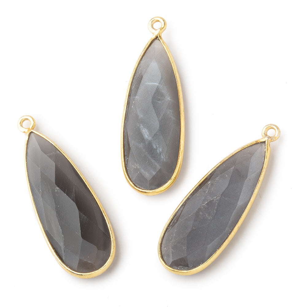 Beadsofcambay 32x12mm Vermeil Bezeled Platinum Grey Moonstone Pear Pendant 1 piece View 1