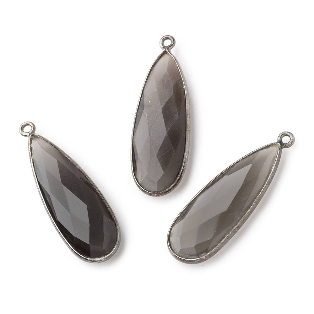 32x12mm Black Gold Bezeled Platinum Grey Moonstone Pear Pendant 3 piece