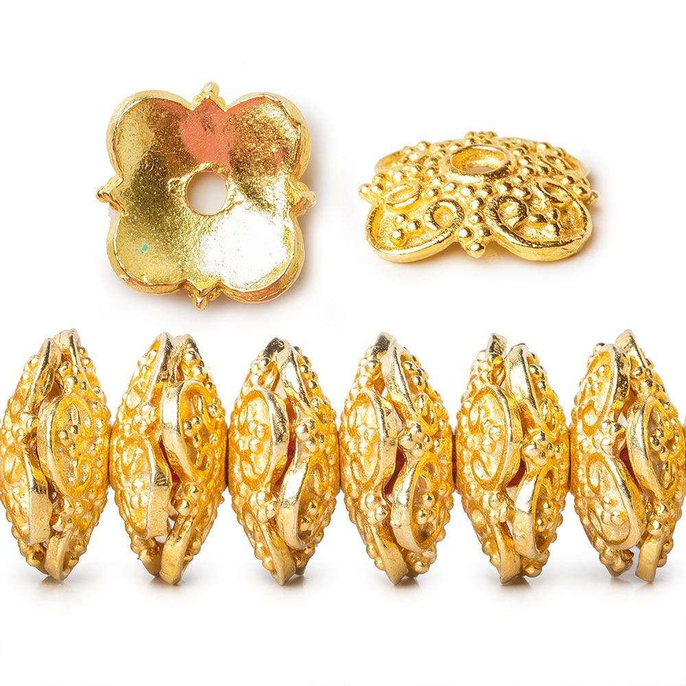 15mm 22kt Gold plated Copper Moroccan Scroll Bead Cap 8 inch 64 pieces - Beadsofcambay.com