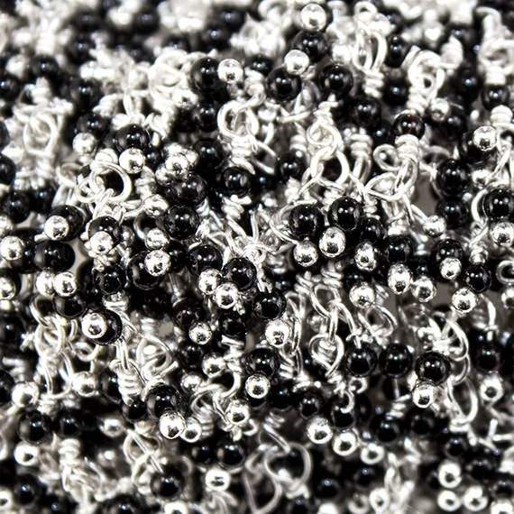 1.5mm Black Chalcedony Silver plated Dangling Chain by the foot - Beadsofcambay.com