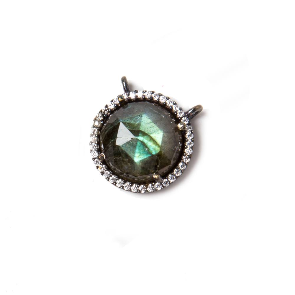 15mm Black Gold Bezeled CZ & Labradorite Coin Connector 1 pc - Beadsofcambay.com