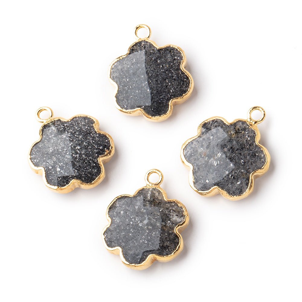 15mm Gold Leafed Celestial Quartz Faceted Flower Focal Pendant 1 piece - Beadsofcambay.com