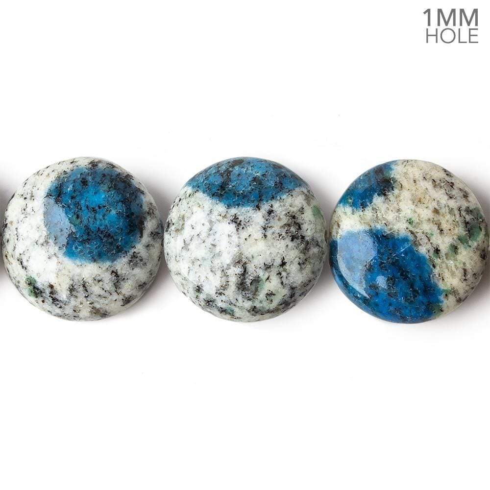15mm K2 Azurite Granite "K2 Jasper" plain coin beads 8 inch 14 pieces 1mm hole - Beadsofcambay.com