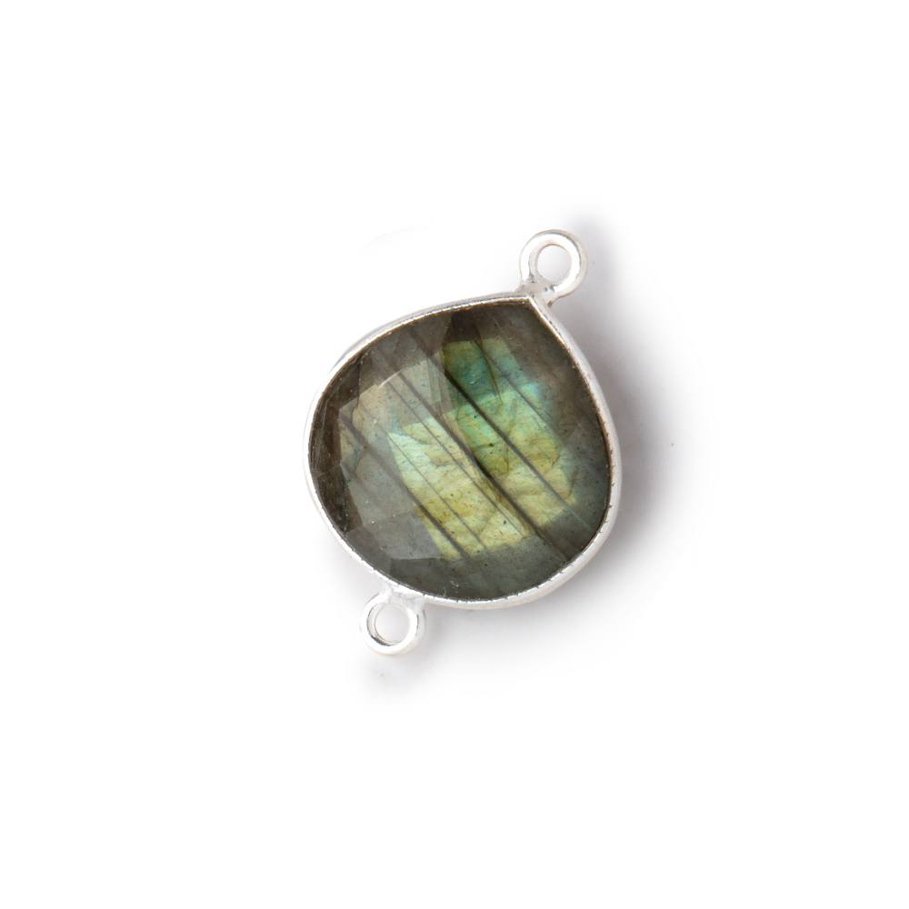 15mm Sterling Silver Bezel Labradorite Faceted Heart Connector 1 Focal Bead - Beadsofcambay.com