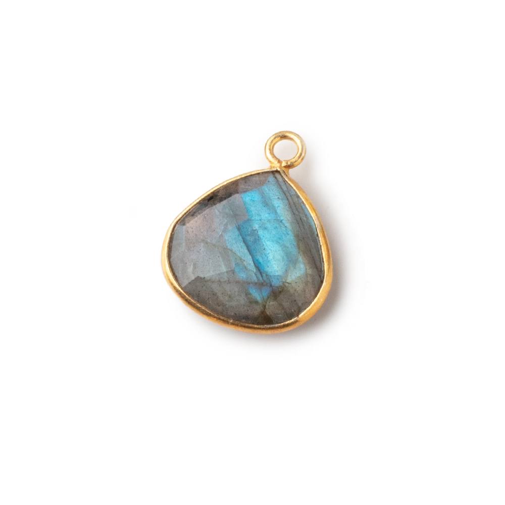 15mm Vermeil Bezeled Labradorite Faceted Heart Pendant 1 piece - Beadsofcambay.com