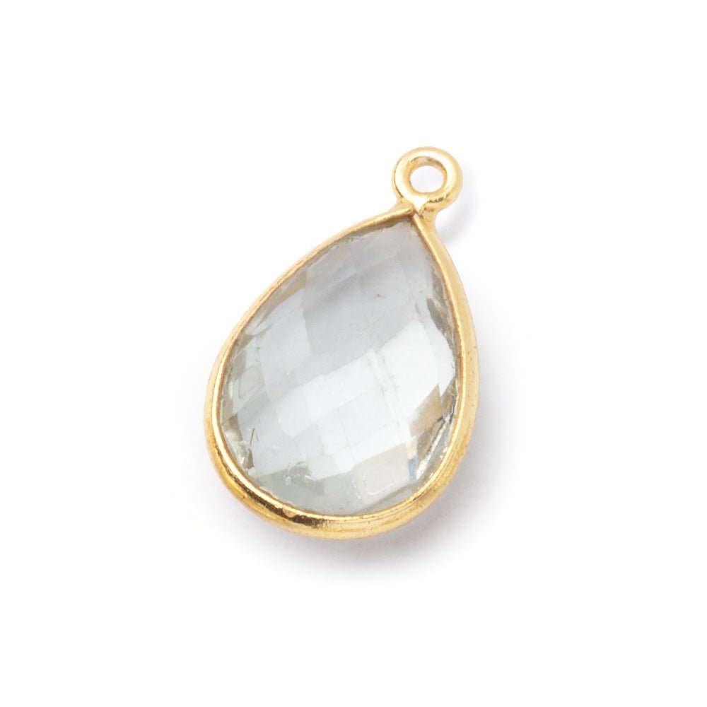 15x10-16x11mm Vermeil Bezel Prasiolite Faceted Pear Pendant 1 piece - Beadsofcambay.com