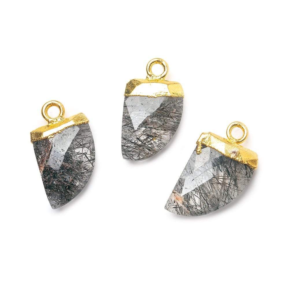 15x10mm Gold Leafed Black Tourmalinated Quartz Horn Pendant 1 piece - Beadsofcambay.com