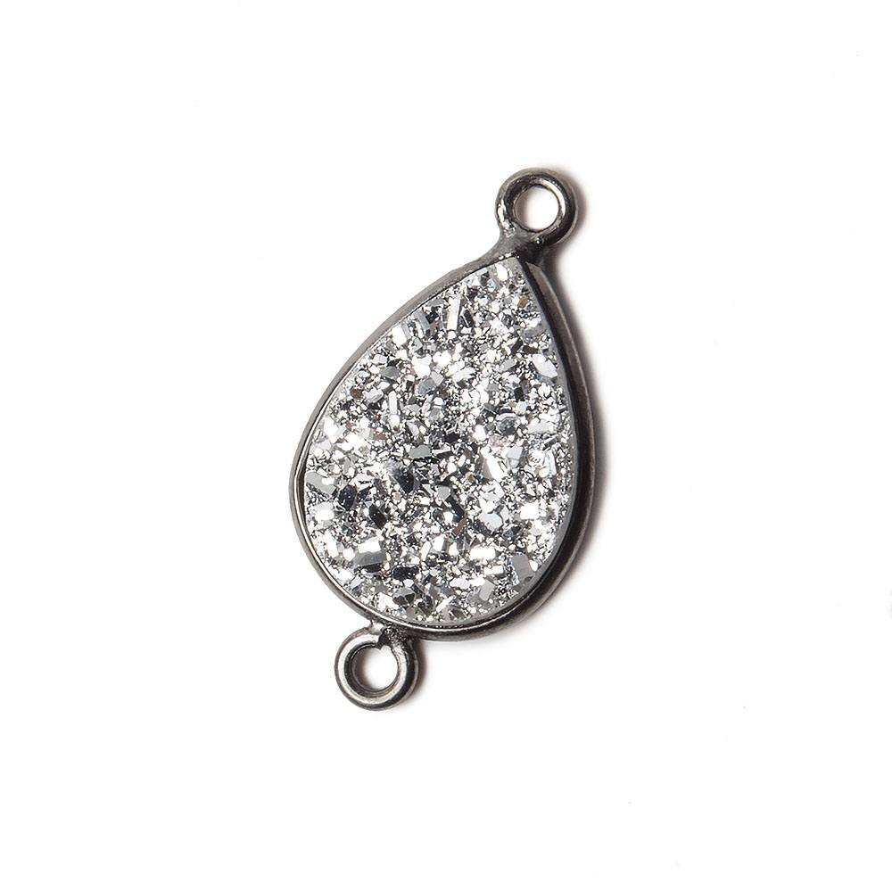 15x11mm Black Gold Bezel Metallic Silver Drusy Pear Connector 1 piece - Beadsofcambay.com
