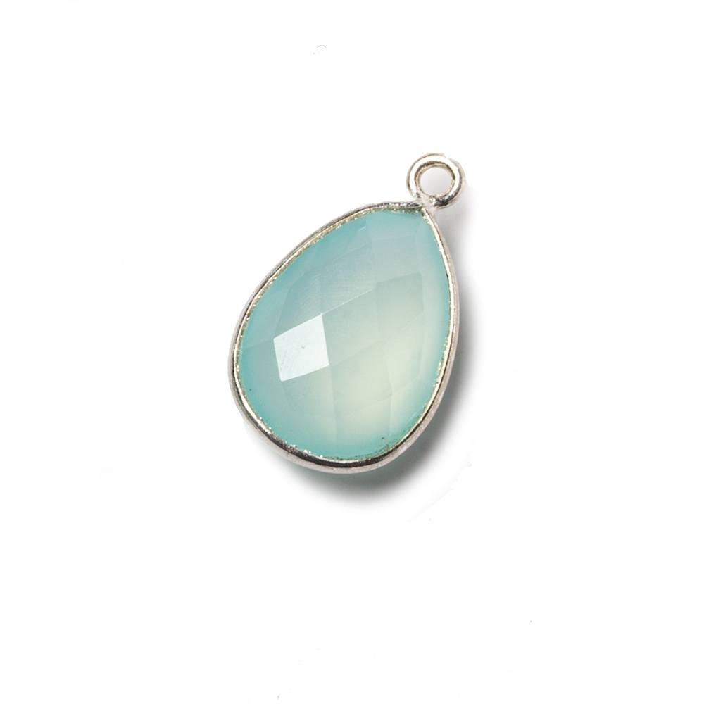 15x11mm Silver Bezel Aqua Chalcedony Pear Pendant 1 piece - Beadsofcambay.com