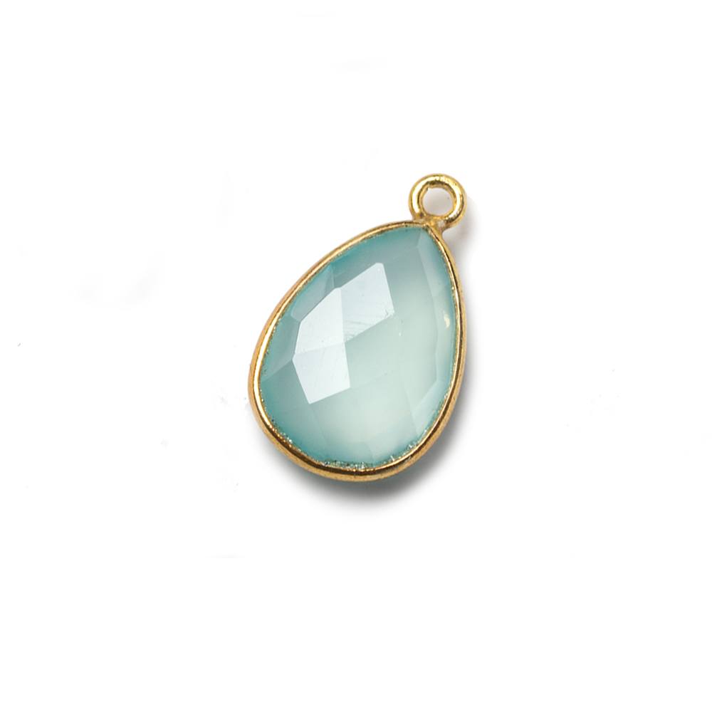 15x11mm Vermeil Bezel Aqua Chalcedony Pear Focal Pendant 1 piece - Beadsofcambay.com